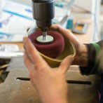 Caroline McNiell Moss at work in the YAS silversmiths starter studio at Persistence Works in Sheffield 2017